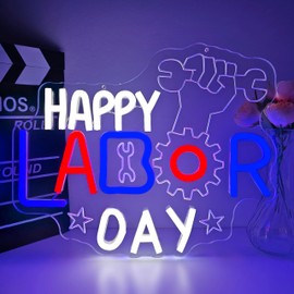 Happy Labor Day Neon Sign for Wall Decor International Worker'S Day Led Sign Dimmable Neon Light Sing for Labor Day Decoration Holiday Patriotic Home House Outdoor Party