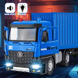 HAPYAD Semi Truck Toy with Metal Cab, Large Tractor Trailer Truck with Lights and Sounds, Friction Powered Cargo Transporter for Kids, Birthday Gift for Toddlers Boys 16.5"