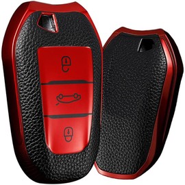 KUNIO Key Case Fits Peugeot 308 408 508 208 2008 3008 4008 5008 Fits Citroen Grand C4 Picasso C4L C6 C3-XR TPU Leather Texture Key Case Car Key Case 3 Buttons Red