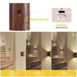 LANDGOO Wooden LED Step Lights Wall Lamp, Intelligent Linkage Motion Sensor Stairs Night Light, Rechargeable for Stairs Hallway(Walnut Wood 1PC)