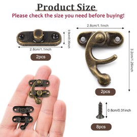 Misuyue 2pcs Antique Vintage Lock Clasp, Bronze Left Latch Hook Hasp, 32 x 28mm Mini Swing Arm Clasp Latch for DIY Suitcase Toolbox Wooden Case