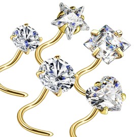 Gold Screw Nose Rings Studs Corkscrew Nose Studs 20G Nose Piercing Nostril Jewelry for Women