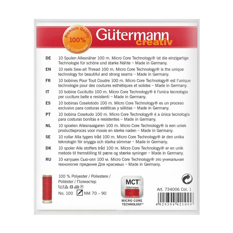 Gutermann Thread Basic Colours all purpose sewing thread, 100m