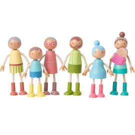 Giant bean Wooden Family Dolls Set of 7 for Dollhouse, DollHouse People Miniature Dollhouse Accessories Toy for Boys Girls Kids Pretend Play 3 Years up