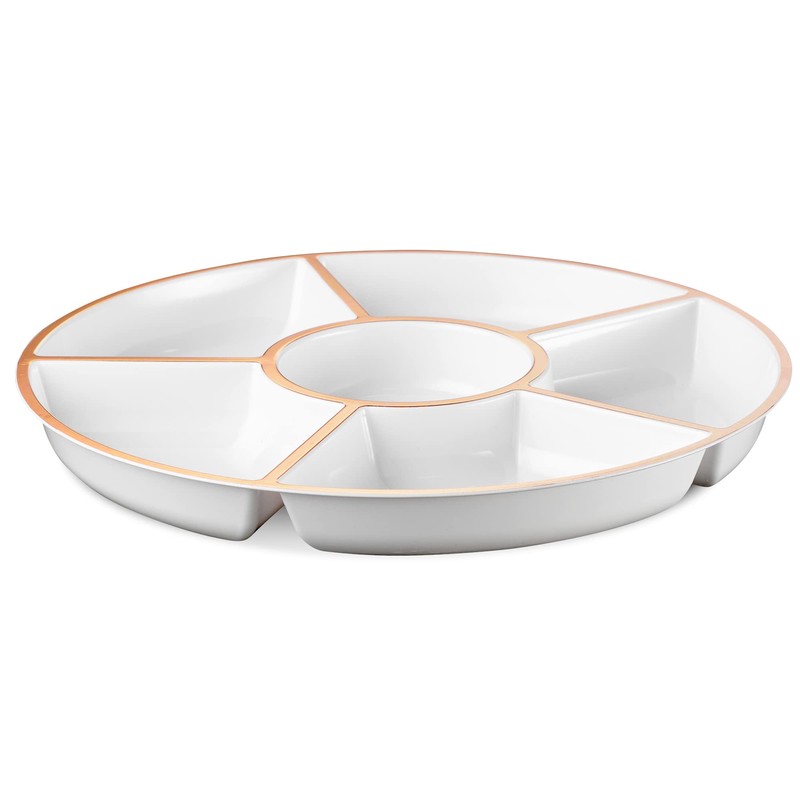 Plasticpro 6 Sectional Round Plastic Serving Tray/Platter (2, White &