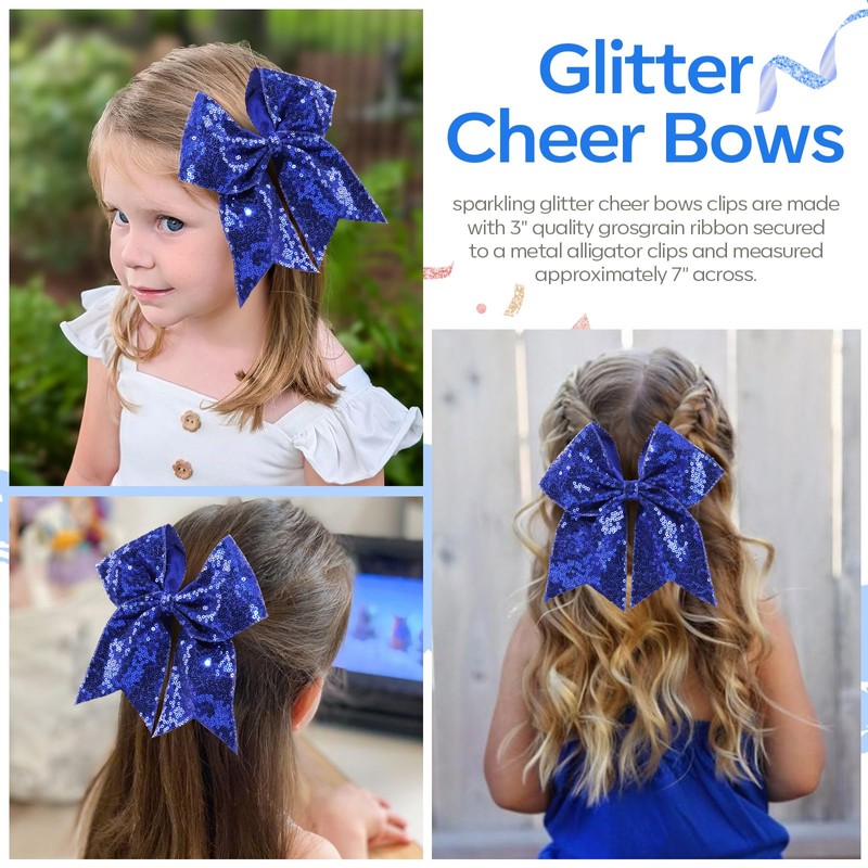 OAOLEER 2PCS Glitter Cheer Hair Bow Clips for Girls, 7