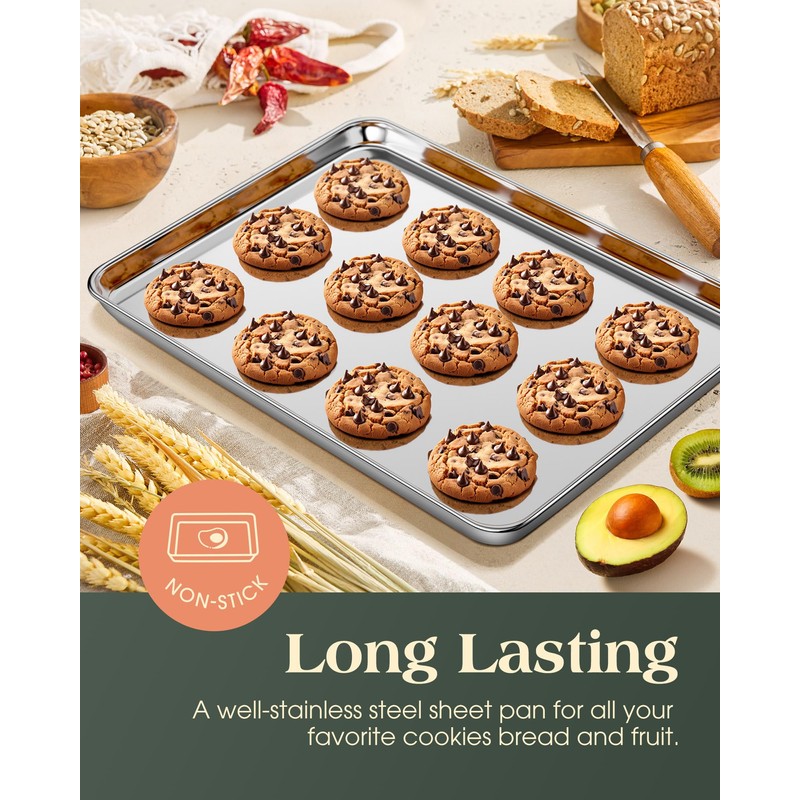 Baking Sheet Set of 2, Commercial Grade Stainless Steel Cookie