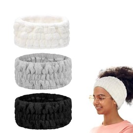 Spa Facial Headbands 3PCS, Elastic Headband for Face Washing, Soft Coral Fleece Skincare Head Band, for Makeup Shower Bath Facial Wraps Sports Beauty Skincare for Girls Women(White,Grey,Black)