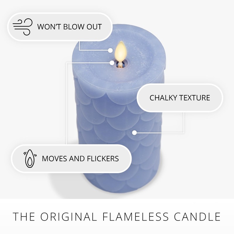 Luminara Embossed Fish Scale Flameless LED Candle, Cornflower, 3.25" x