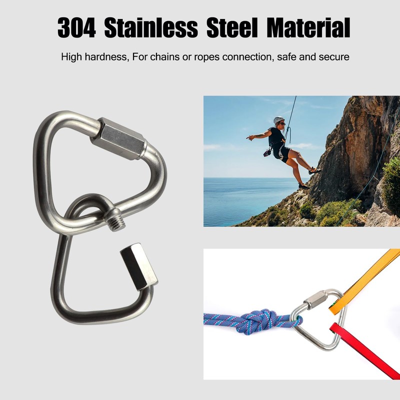 Pack of 2 Carabiner Hooks, Stainless Steel 304 Triangular Carabiner