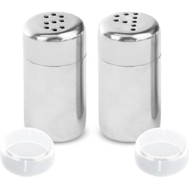 KufaerBeam Stainless Steel Mini 2Pcs Salt and Pepper Shakers Set with Plastic Cover for Home Kitchen BBQ Camping Perforated S and P Mini Spice Jars Outdoor Travel Small Condiment Set with Lids