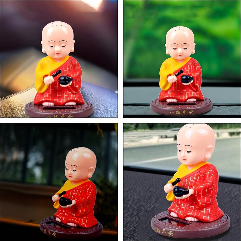 PRETYZOOM Dashboard Monk Figurine, Solar-Powered Shaking Head Monk Ornament Car