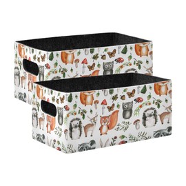 Emelivor Cute Woodland Animals Storage Basket Bins Set (2pcs) Felt Collapsible Storage Bins with Dual Handles Closet Storage Bins for Nursery Toys,Kids Room,Clothes,Towels,Magazine