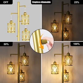 ROTTOGOON 68" Gold Floor Lamp, Dimmable Industrial Floor Lamps for Living Room, 3 Light Rustic Standing Tall Lamp Including 3 PCS 6W E26 Bulbs, Farmhouse Tree Floor Lamp for Bedrooms, Office, Bar