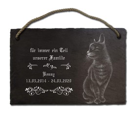 Slate Cat Plaque Approx. 20 x 30 cm Gravestone Memorial Stone Grave Plate or Grave Decoration Laser Engraving Desired Text and Name Slate Plate Also as Bell Sign Door Sign for the Cat (Motif B with
