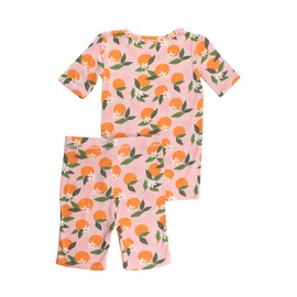 RuffleButts SoftSnooze™ Viscose from Bamboo Girls Ruffle Short Sleeve Pajama Set - Orange You The Sweetest, 5/6