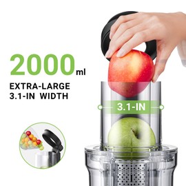 AMZCHEF Cold Press Juicer, 3.1" Juicer Machines with Large Feed Chute for Whole Fruits & Vegetables, Stainless Steel Juice Extractor with Large Auger, Dual Strainers, Easy Cleanup & Assembly