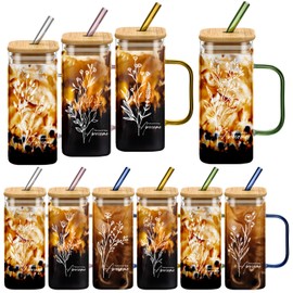 Singhoow 10 Pcs Employee Appreciation Gift 13.5 Oz Thank You Glass Cup Thank You for Being Awesome Tumbler with Handle Lid Straw Drinking Glass for Team Women Coworker Nurse Teacher (Awesome Style)