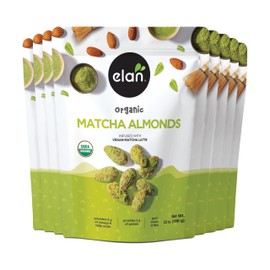 Elan Organic Matcha Almonds, Non-GMO, Gluten-Free, Vegan, Kosher, Superfood Infused Nuts (Roasted Almonds, Coconut, Matcha Green Tea Powder), Source of Antioxidants (Vitamin A), 8 pack of 5.6 oz