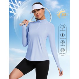 Loovoo Women's UPF50+ Long Sleeve Sun Shirts SPF Uv Protection Rash Guard Athleisure Quick Dry Hiking Workout Tops (Blue, M)