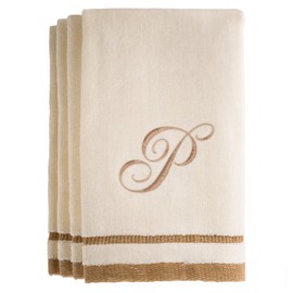 Regalos monogramados, toallas de dedos, 11 x 18 pulgadas, juego de 4 toallas decorativas bordadas en café dorado, extra absorbentes, 100% algodón, regalo personalizado, para baño/cocina, inicial P (marfil)