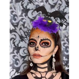 Bufenia - Diadema de Halloween con forma de bola de ojo fantasma, zombi, diadema de mano de murciélago, color negro, araña, diadema de fantasma, color blanco, para fiesta, rave, Halloween, accesorios para el cabello (F)