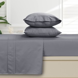 Tribeca Living King Bed Sheet Set, Soft Egyptian Cotton Sateen Solid Sheets and Pillowcase Set, Deep Pocket, 500 Thread Count, 6-Piece Luxury Bedding, Steel Grey