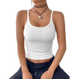 Tank Tops for Women, Scoop Neck Ribbed Basic Tank Tops, Women Slim Knit Basic Summer Tops Going Out Tops Long Sleeveless Shirt (L, White)