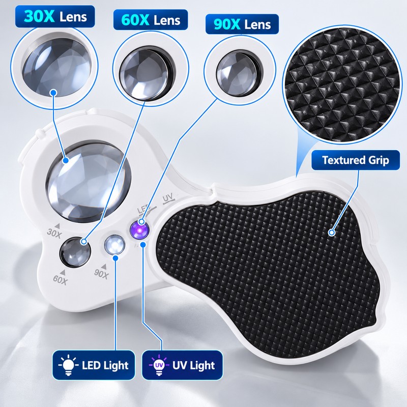 Illuminated Jewelry Loupe for Detail Inspection – 30X 60X 90X