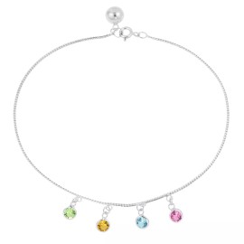 Aeravida Shimmering Round Colorful Cubic Zirconia Sterling Silver Bracelet or Anklet