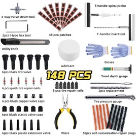NBOOCUP 148Pcs Tire Repair Kit, Heavy Duty Tire Plug Kit to Fix Punctures and Plug Flats Patch with Ease, Portable Ultimate Tubeless Tire Repair Tools for Car Motorcycle Truck ATV RV Trailer