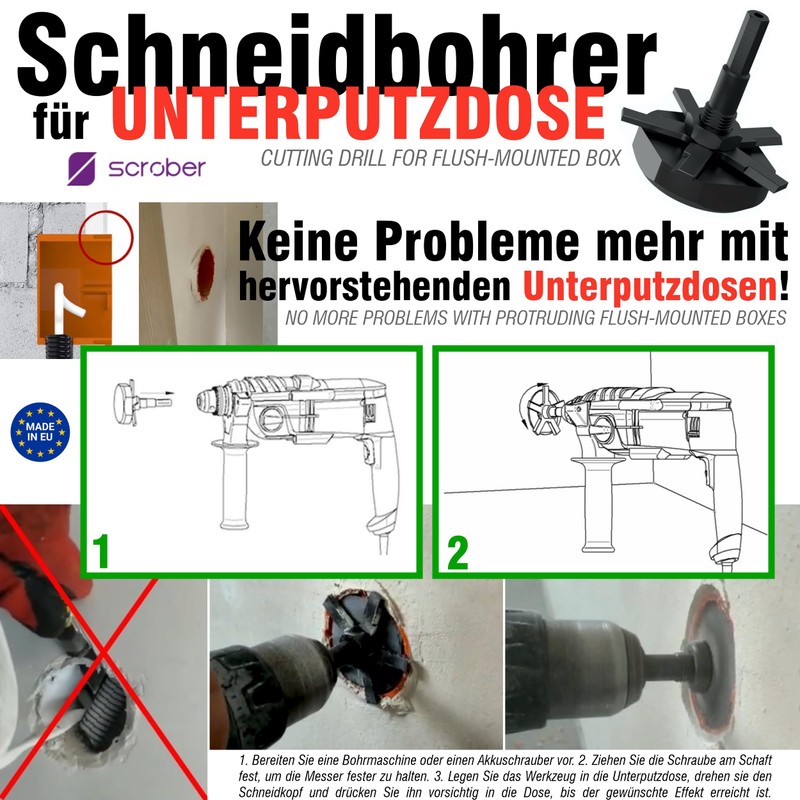 SCROBER Universal Cutting Drill Bit for Flush-Mounted Box Diameter 65