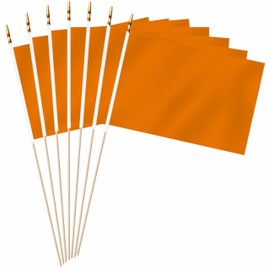 LUSEOAN 20 Pack Orange Mini Wood Stick Sublimation Flag Set,5x8 Inch Solid Color Blank Hand Held Small Miniature Plain Flags for DIY Graffiti,School,Kids Birthday,Grand Opening Decorations