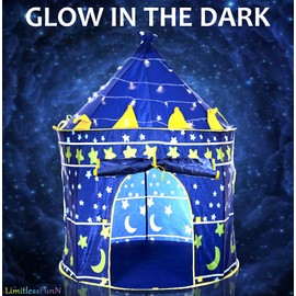 LimitlessFunN Stars & Moon Pop Up Kids Play Tent | Includes Star Lights & Carrying Case |, Children Indoor Castle Playhouse for Boys, Toddlers, 41" D x 41" W x 53" H