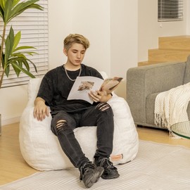 Cvortll Bean Bag Chair with Filler, Bean Bag Sofa with Tufted Soft Stuffed Filling, Fluffy and Lazy Sofa, Comfy Cozy BeanBag Chairs with Memory Foam for Dorm, Apartment, Living Room (White)