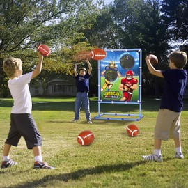 Polkoliye Football Toss Game with 4 Inflatable Balls, Indoor/Outdoor Football Throwing Target Toy for Kids Ages 4-7 8-12- Perfect Christmas Birthday Gifts for 4 5 6 7 8 9 10 11 12 Year Old Boys Girls