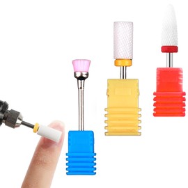 3-Piece Ceramic Nail Drill Set in Corn Shape Professional 3/32 Inch Nail Cutter Bits Manicure Pedicure Drill Nail File Machine Grinding Head Attachment Felt Polisher for Shaping and Removing, blue