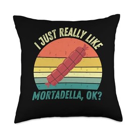 Retro Mortadella I Just Really Like Mortadella Vintage Just Really Like Mortadella Food Lover Throw Pillow, 18x18, Multicolor