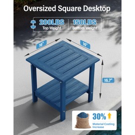 YEFU Outdoor Side Table for Patio: 16x16 in HIPS Small Square Outdoor End Table - 2-Tier Adirondack Tables for Patio Porch Poolside Living Room Beach Bedroom, Navy