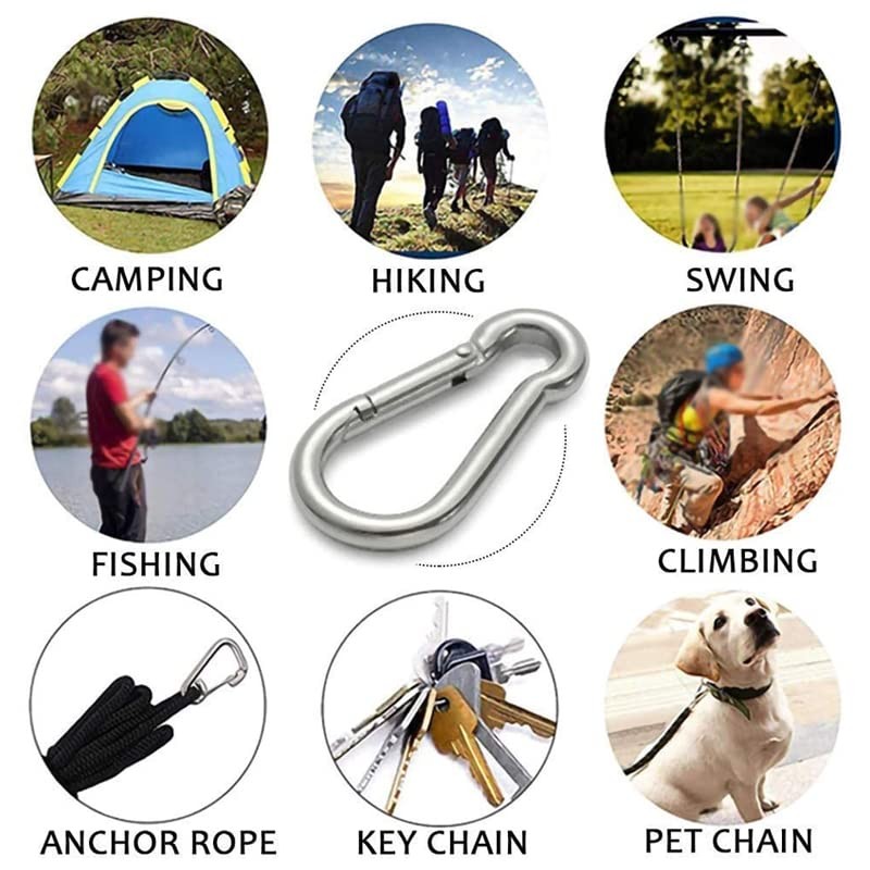 10PCS Premium Stainless Steel Snap Hook Carabiner Ring Screw Keychain