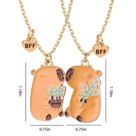 Mangpung Capybara BFF Necklace for 2 Fashion Jewelry Best Friend Necklaces with Storage Box Cute Capybara Design Gifts for Christmas Birthday Valentines Day