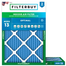 Filterbuy 18x25x1 Air Filter MERV 13 Optimal Defense (2-Pack), Pleated HVAC AC Furnace Air Filters Replacement (Actual Size: 17.50 x 24.50 x 0.75 Inches)
