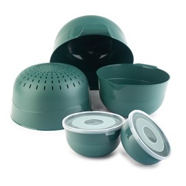 KADAX Bowl Set of 5 with Lids, Salad Bowls, Plastic Bowls for Storing Food, Fruit Bowls, Stackable Serving Bowls, Mixing Bowls (Green)