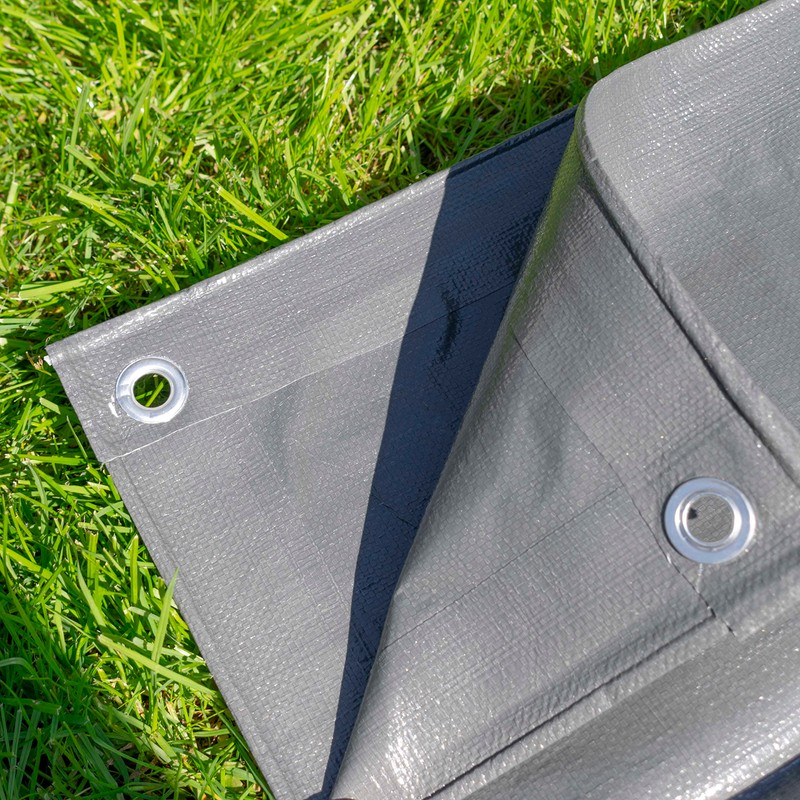 Heavy duty gray waterproof tarpaulin/ground sheet,uv resistant,reinforced hems and corners,eyelets