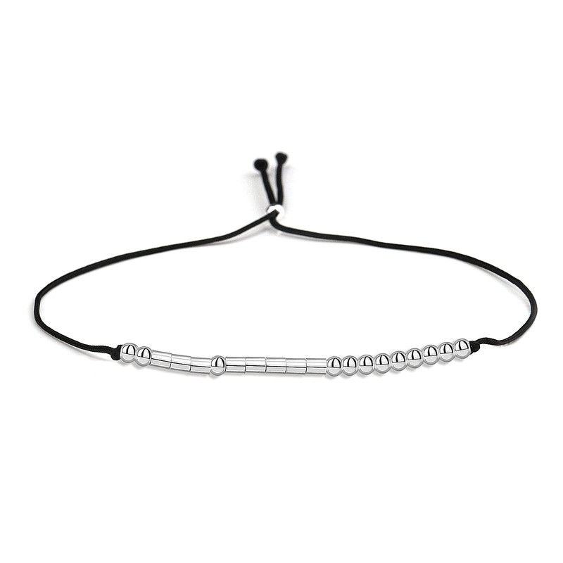 Gleamart Morse Code Bracelets Sterling Silver Beads Silk Cord Bangles