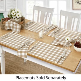 Home Bargains Plus Country Rustic Buffalo Plaid Cotton Fabric Placemats, Checkered Cottage Gingham Easy Care Placemats, Set of 4 Placemats, Sand