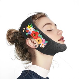 Yuibthr Chin Strap for Sleeping, V Line Lifting Mask, Reusable Face Strap, Jaw Exerciser, with Wildflowers Print (black)