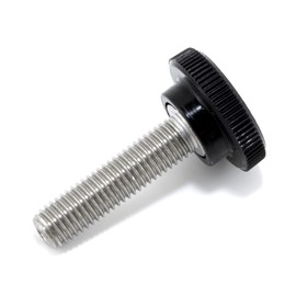 1/4"-28 x 1 Thumb Screw Stainless Steel - Black Knurled Round Plastic Knob - Fine Thread Thumbscrew - Length: 1.000" - Proudly Built in USA - Package of (25)