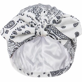 Ababalaya Satin Lined Turbans for Women Chemo Headwear Beanies Silky Lined Cotton Bonnet Sleeping Cap, White
