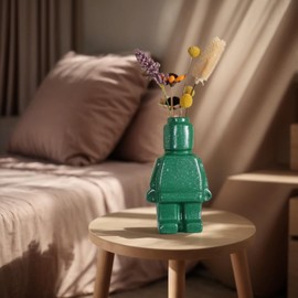 NIETEIN Cool Building Figures Vase for Flower Bouquet Cute Fun Flower Vase Decor for Living Room Bedroom Office Table(Green)